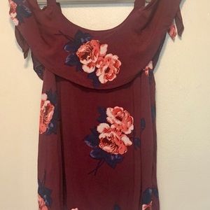 Darker red cold shoulder floral top